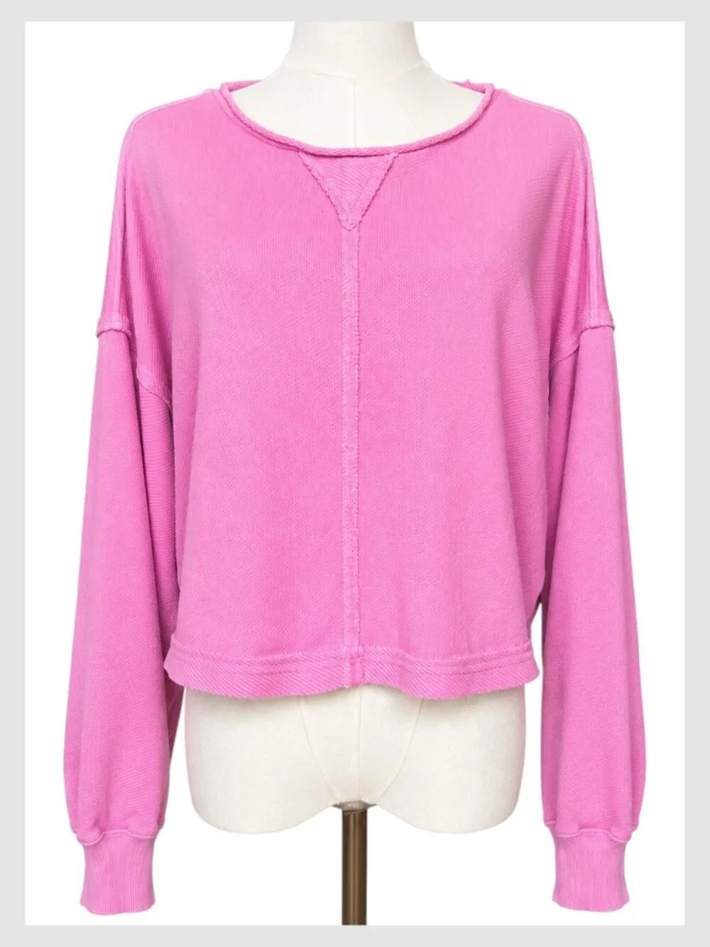 Aerie Beach Party Cropped Sweatshirt Pink Oversized Waffle Knit M